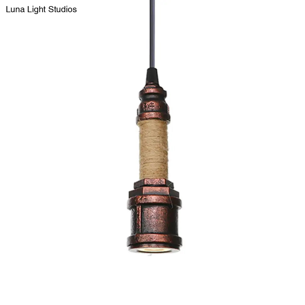 Industrial Rust Metallic Water Pipe Hanging LED Ceiling Pendant Lamp, 7.5"/8.5" High