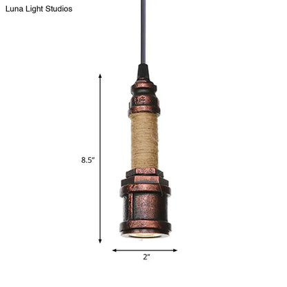 Industrial Rust Metallic Water Pipe Hanging LED Ceiling Pendant Lamp, 7.5"/8.5" High