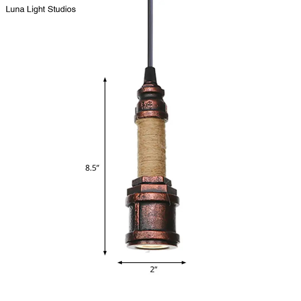 Industrial Rust Metallic Water Pipe Hanging LED Ceiling Pendant Lamp, 7.5"/8.5" High