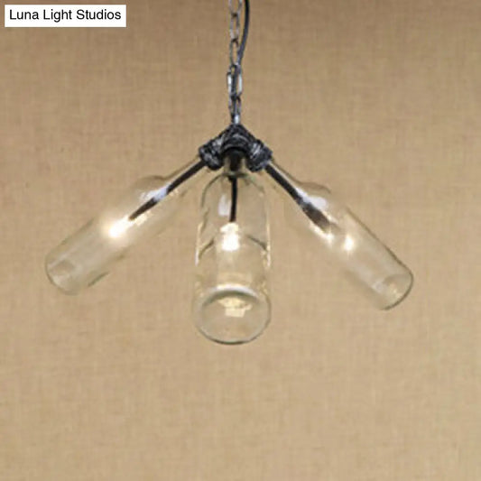 Industrial Rustic 3-Head Hanging Lamp with Pipe Design - Smoke Gray/Clear Glass Chandelier Lighting for Bar