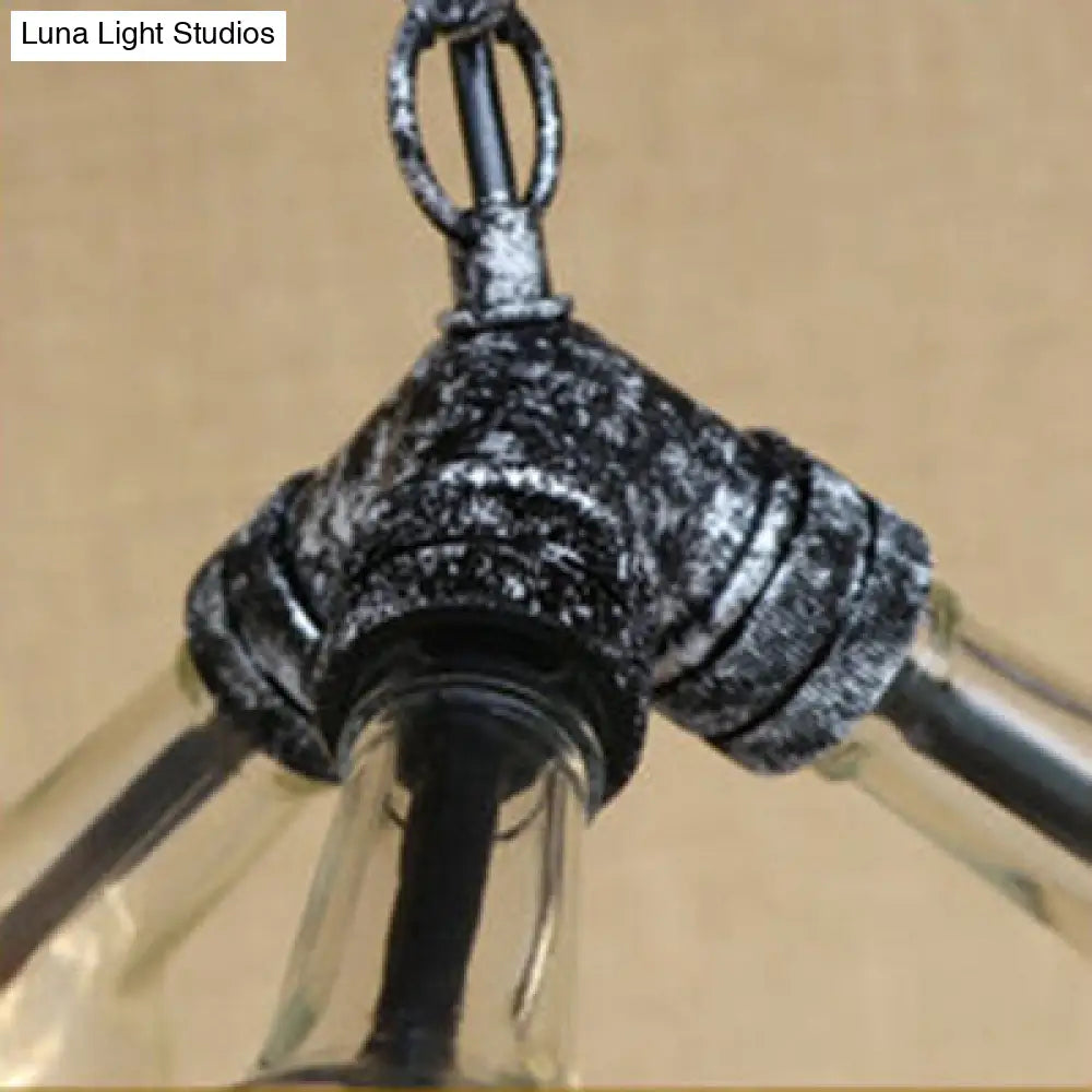 Industrial Rustic 3-Head Hanging Lamp with Pipe Design - Smoke Gray/Clear Glass Chandelier Lighting for Bar