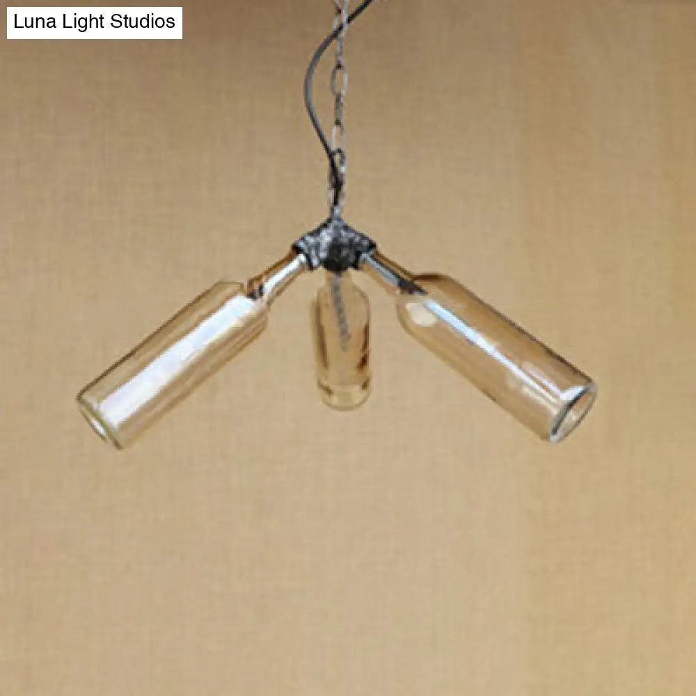 Industrial Rustic 3-Head Hanging Lamp with Pipe Design - Smoke Gray/Clear Glass Chandelier Lighting for Bar