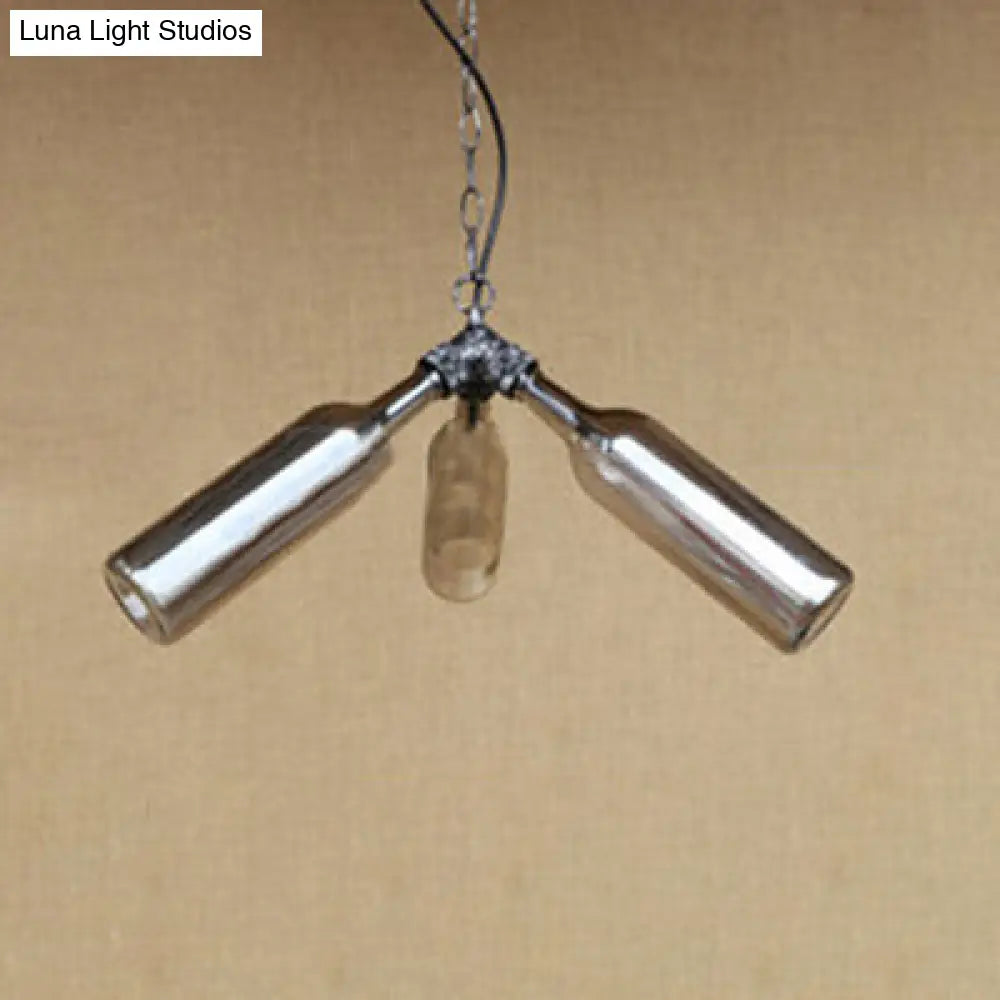 Industrial Rustic 3-Head Hanging Lamp with Pipe Design - Smoke Gray/Clear Glass Chandelier Lighting for Bar