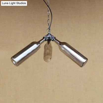 Industrial Rustic 3-Head Hanging Lamp with Pipe Design - Smoke Gray/Clear Glass Chandelier Lighting for Bar