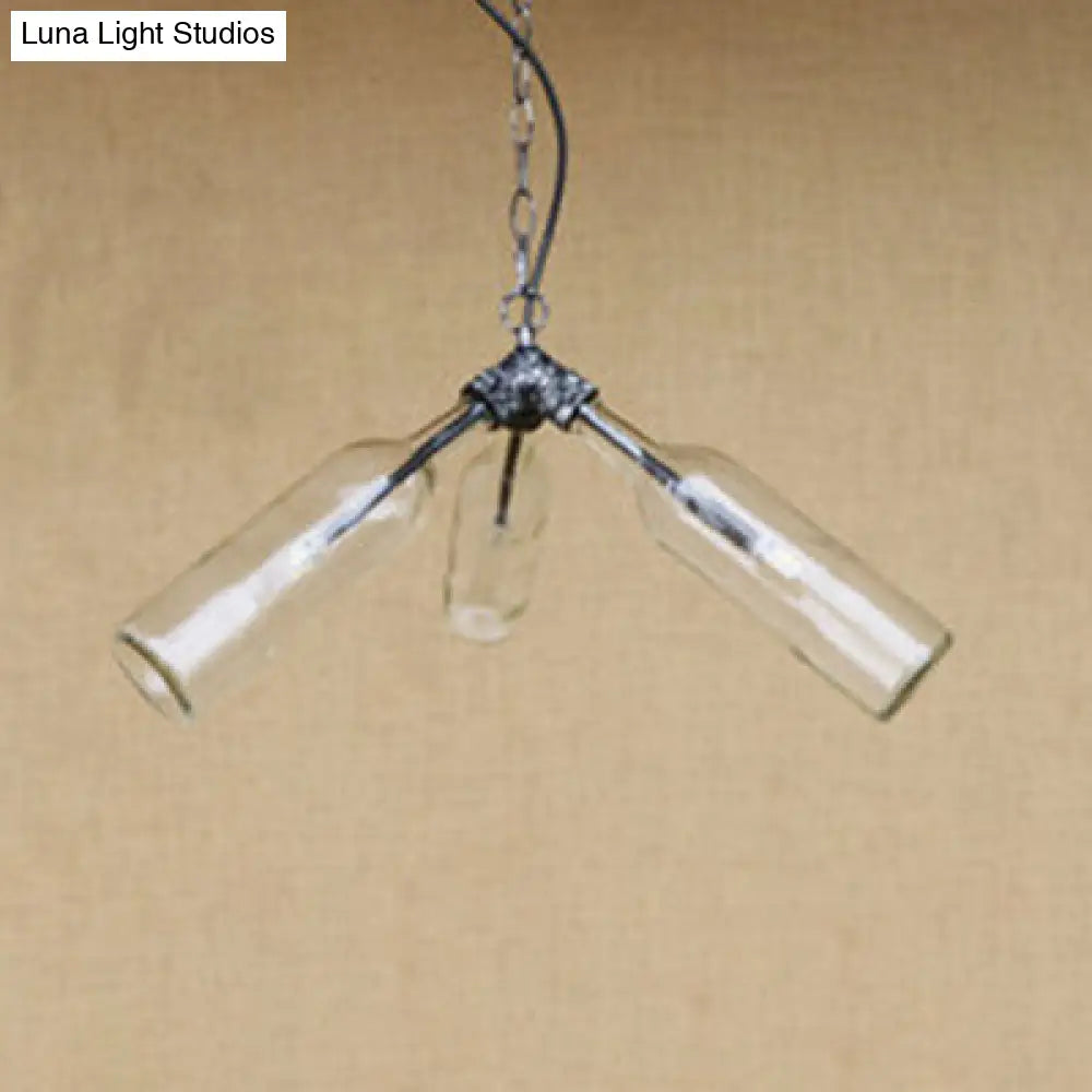 Industrial Rustic 3-Head Hanging Lamp with Pipe Design - Smoke Gray/Clear Glass Chandelier Lighting for Bar