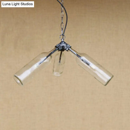 Industrial Rustic 3-Head Hanging Lamp with Pipe Design - Smoke Gray/Clear Glass Chandelier Lighting for Bar