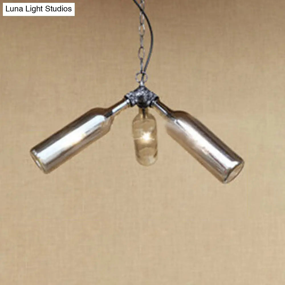 Industrial Rustic 3-Head Hanging Lamp with Pipe Design - Smoke Gray/Clear Glass Chandelier Lighting for Bar