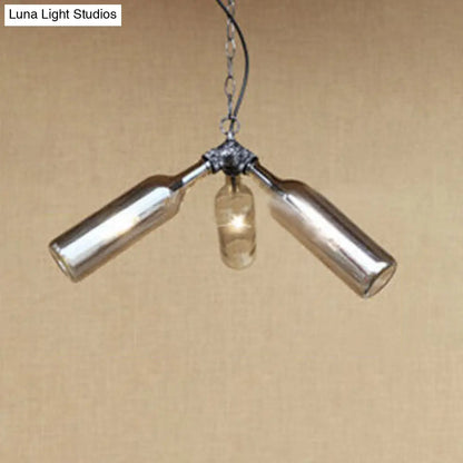 Industrial Rustic 3-Head Hanging Lamp with Pipe Design - Smoke Gray/Clear Glass Chandelier Lighting for Bar