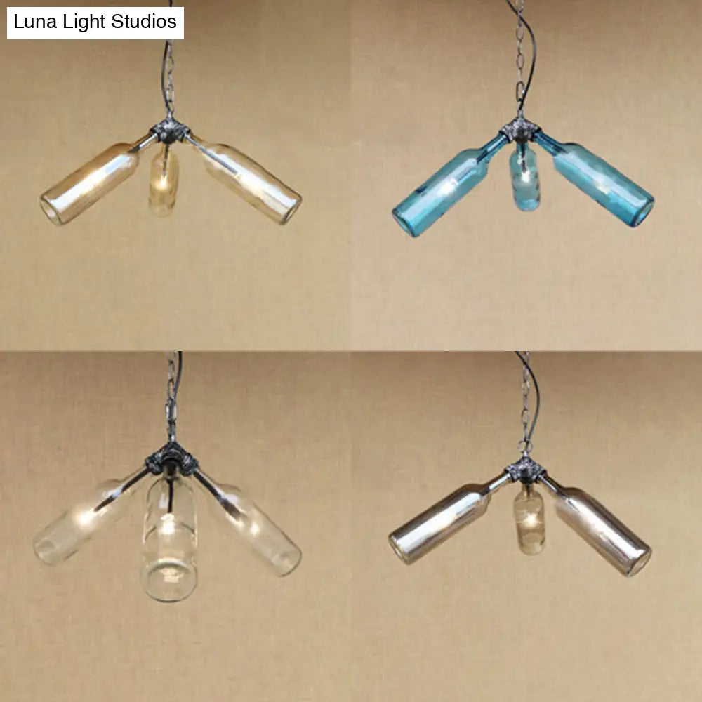 Industrial Rustic 3-Head Hanging Lamp with Pipe Design - Smoke Gray/Clear Glass Chandelier Lighting for Bar