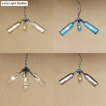 Industrial Rustic 3-Head Hanging Lamp with Pipe Design - Smoke Gray/Clear Glass Chandelier Lighting for Bar