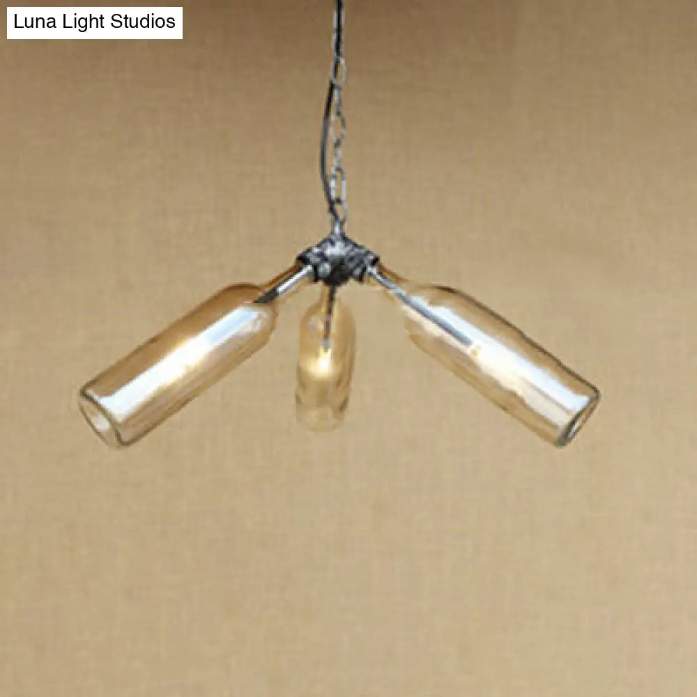 Industrial Rustic 3-Head Hanging Lamp with Pipe Design - Smoke Gray/Clear Glass Chandelier Lighting for Bar