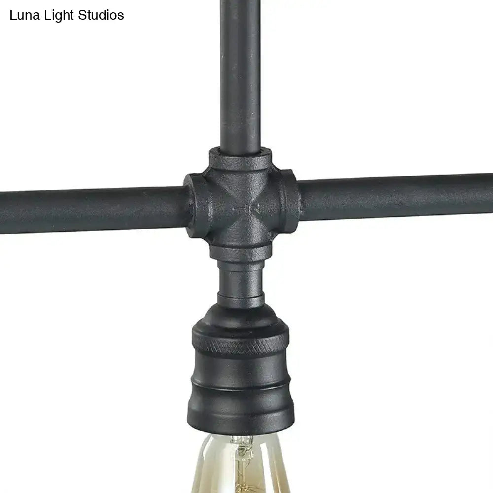Black industrial-style metal linear piped fixture with matte finish and threaded connections for led incandescent fluorescent 220v-240v lighting