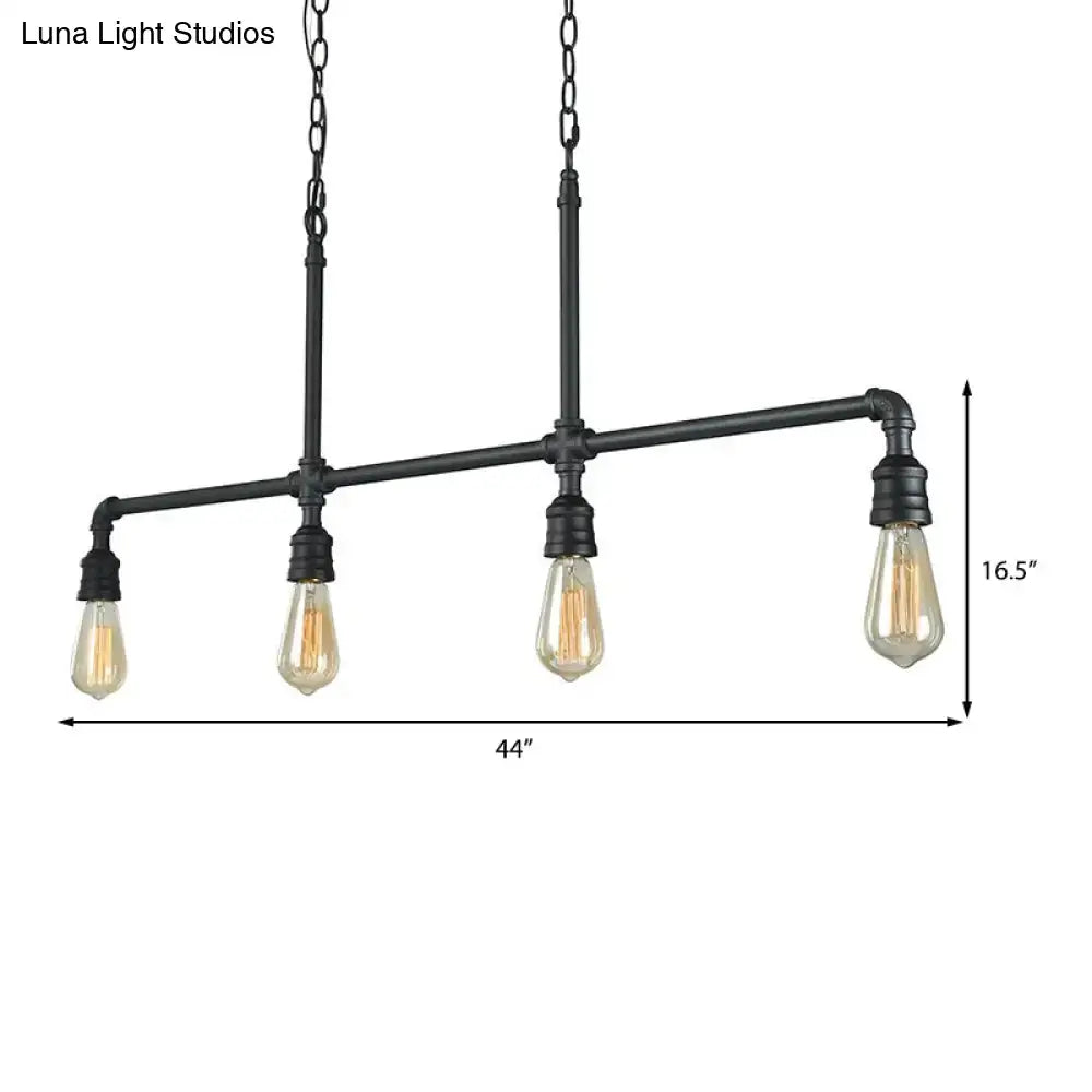DecorBites™ rustic black island lighting metal linear piped pendant with three exposed filament bulbs for living room 220v-240v