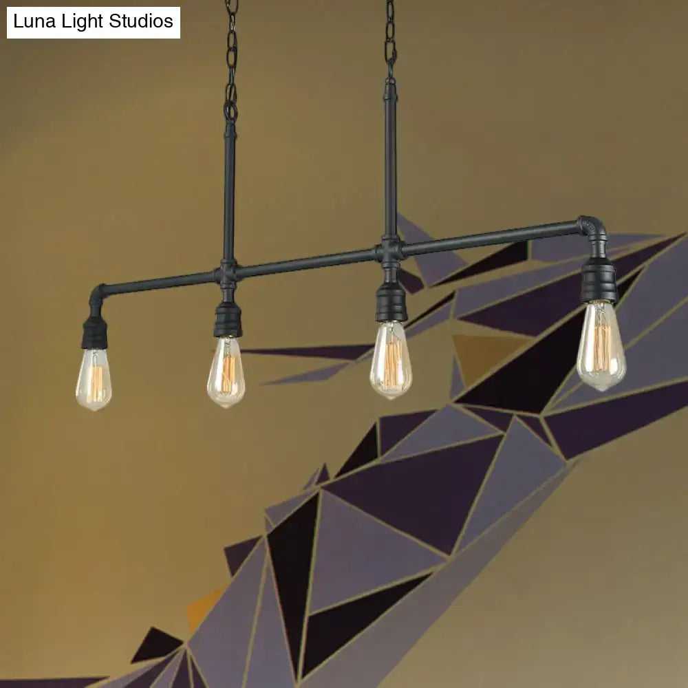Decorbites™ rustic black island lighting metal linear piped 4-head pendant with exposed filament bulbs for living room 220v-240v