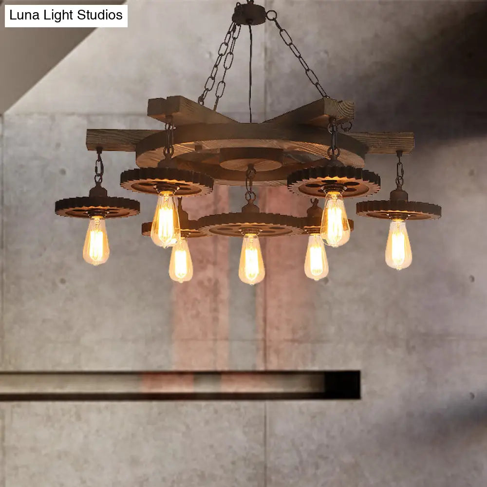 Industrial Rustic Metal Chandelier + 3 or 7 Exposed Bulb Lights – Ideal for Restaurants