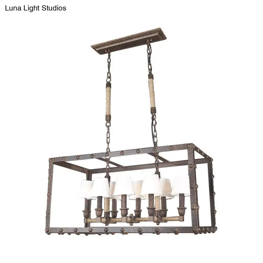Industrial rustic rope 8-light chandelier with rustic bronze metal, fabric barrel shades, and rope accents for dining room 220v-240v