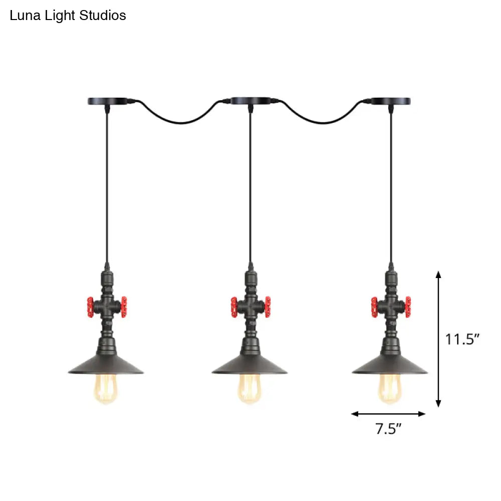 Industrial Saucer Iron Tandem Pendant Lamp in Black - 3/5/7-Bulb Restaurant Lighting Solution