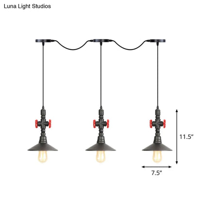 Industrial Saucer Iron Tandem Pendant Lamp in Black - 3/5/7-Bulb Restaurant Lighting Solution