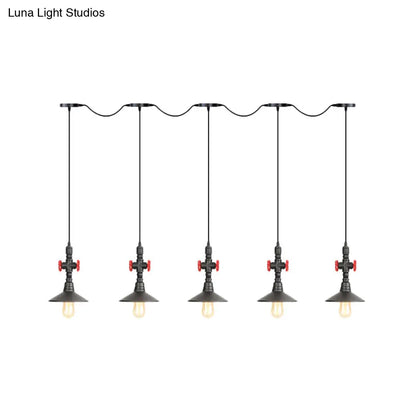 Industrial Saucer Iron Tandem Pendant Lamp in Black - 3/5/7-Bulb Restaurant Lighting Solution