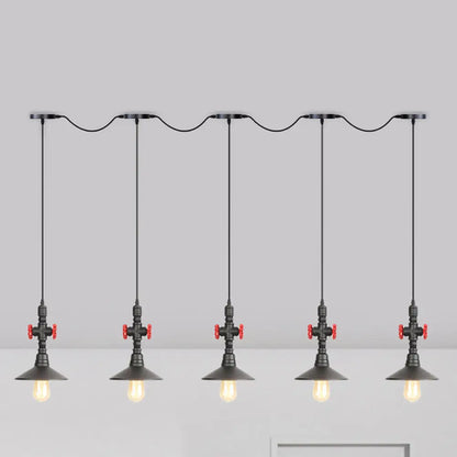 Industrial Saucer Iron Tandem Pendant Lamp in Black - 3/5/7-Bulb Restaurant Lighting Solution