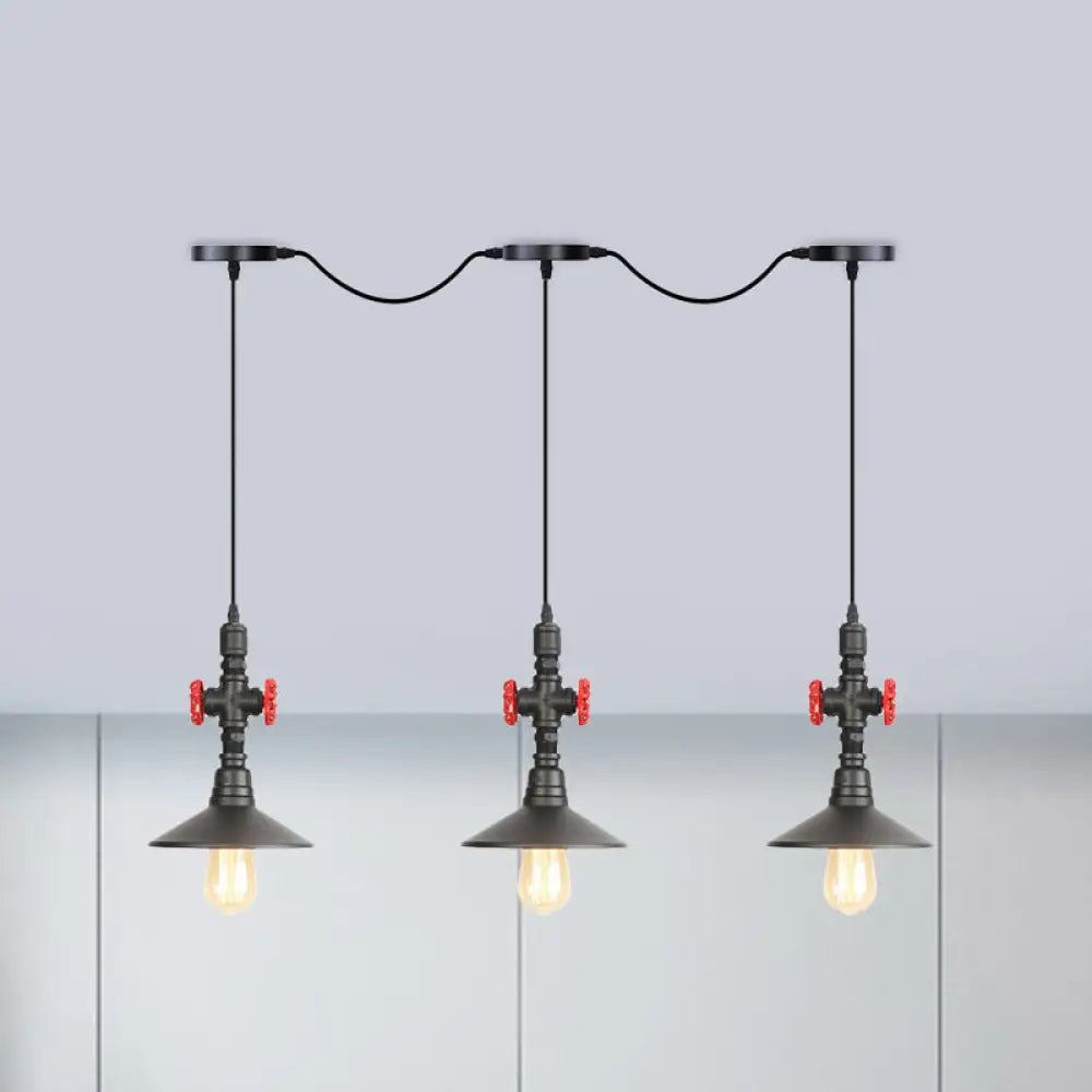 Industrial Saucer Iron Tandem Pendant Lamp in Black - 3/5/7-Bulb Restaurant Lighting Solution