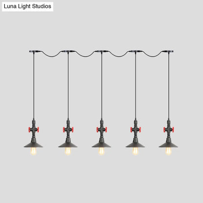 Industrial Saucer Iron Tandem Pendant Lamp in Black - 3/5/7-Bulb Restaurant Lighting Solution