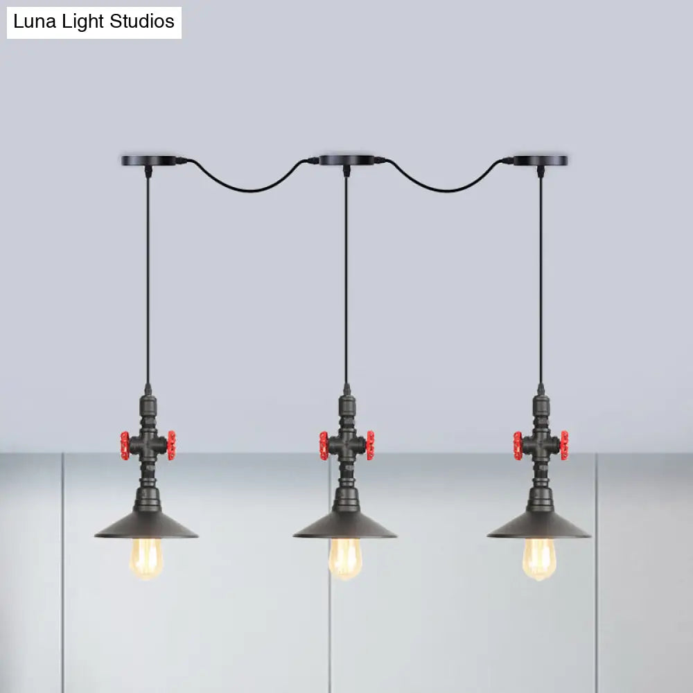 Industrial Saucer Iron Tandem Pendant Lamp in Black - 3/5/7-Bulb Restaurant Lighting Solution