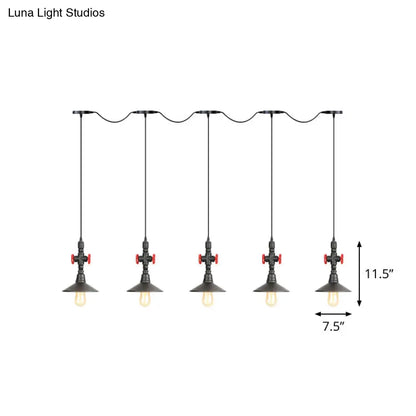 Industrial Saucer Iron Tandem Pendant Lamp in Black - 3/5/7-Bulb Restaurant Lighting Solution