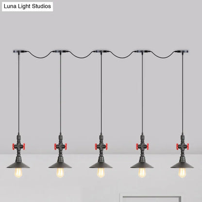 Industrial Saucer Iron Tandem Pendant Lamp in Black - 3/5/7-Bulb Restaurant Lighting Solution