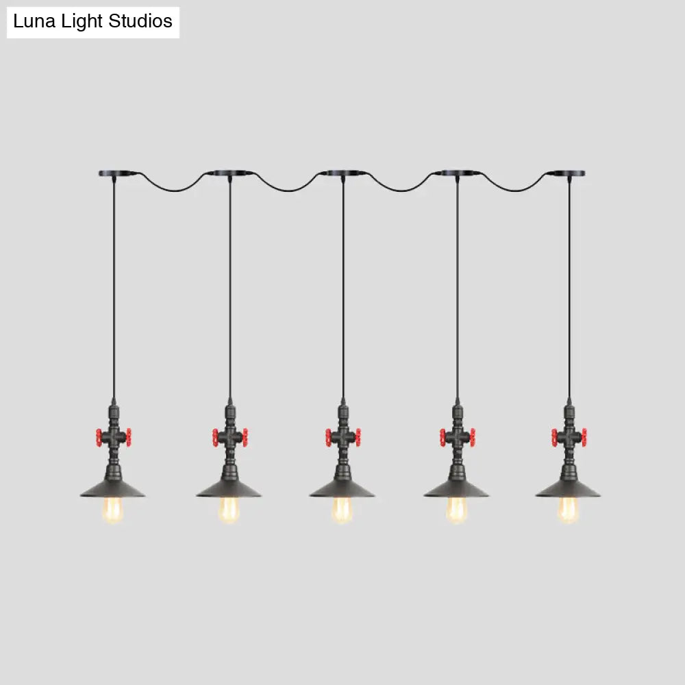 Industrial Saucer Iron Tandem Pendant Lamp in Black - 3/5/7-Bulb Restaurant Lighting Solution