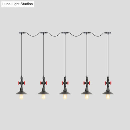 Industrial Saucer Iron Tandem Pendant Lamp in Black - 3/5/7-Bulb Restaurant Lighting Solution