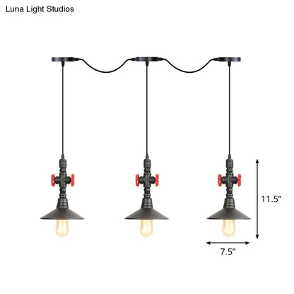 Industrial Saucer Iron Tandem Pendant Lamp in Black - 3/5/7-Bulb Restaurant Lighting Solution