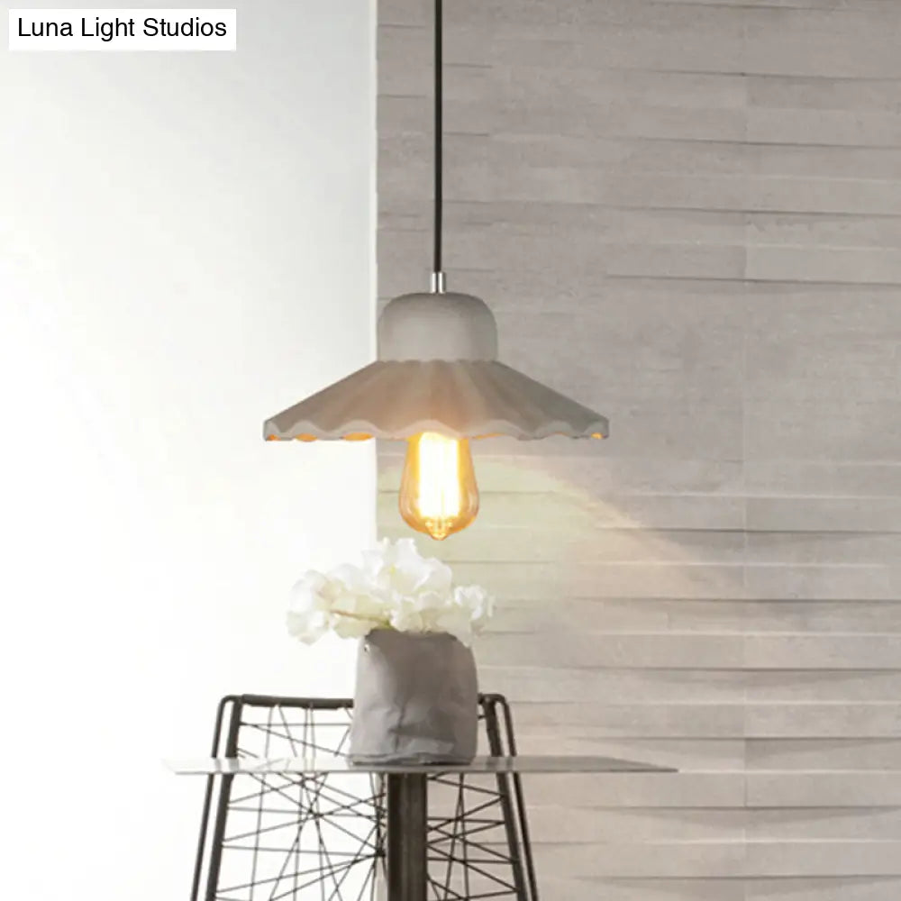 Industrial Scalloped Cement Pendant Light with 1 Bulb for Restaurants in Grey