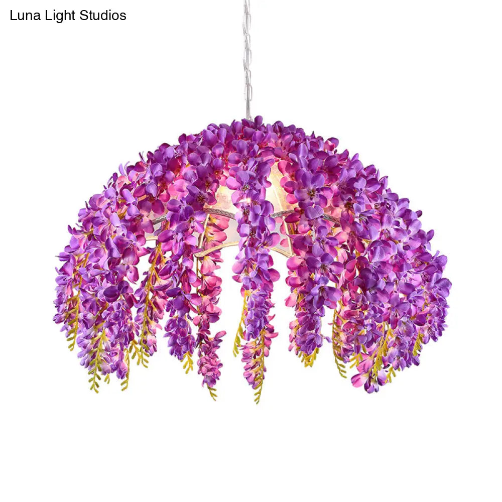 Industrial Scalloped Metal Pendant Light Fixture - 1-Light LED Flower Ceiling Lamp for Restaurants in Purple