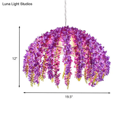 Industrial Scalloped Metal Pendant Light Fixture - 1-Light LED Flower Ceiling Lamp for Restaurants in Purple