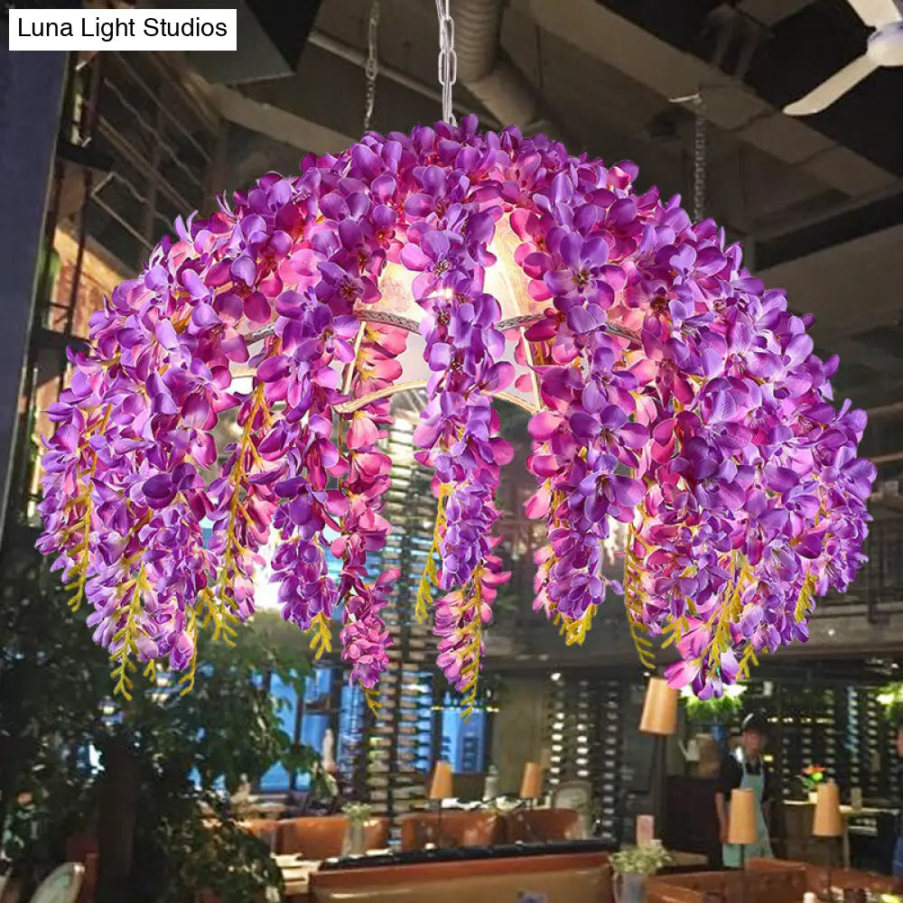 Industrial Scalloped Metal Pendant Light Fixture - 1-Light LED Flower Ceiling Lamp for Restaurants in Purple