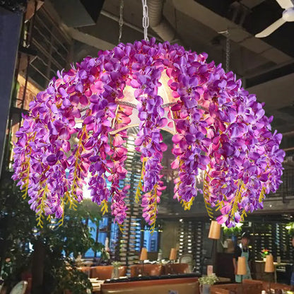 Industrial Scalloped Metal Pendant Light Fixture - 1-Light LED Flower Ceiling Lamp for Restaurants in Purple