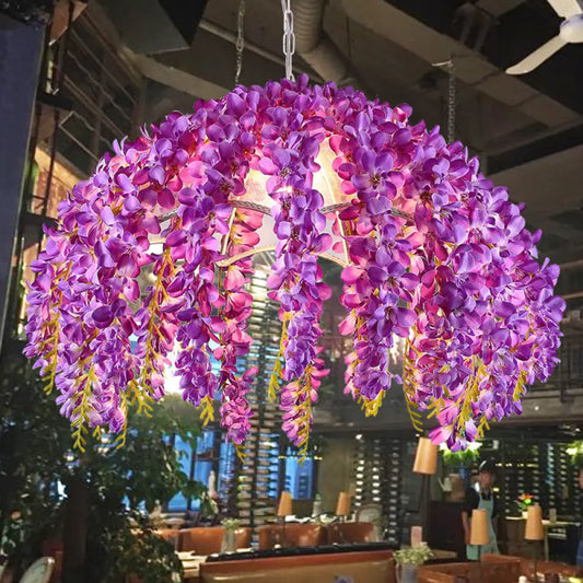 Industrial Scalloped Metal Pendant Light Fixture - 1-Light LED Flower Ceiling Lamp for Restaurants in Purple