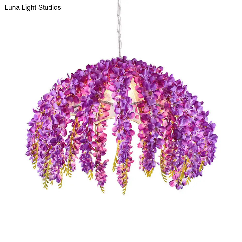 Industrial Scalloped Metal Pendant Light Fixture - 1-Light LED Flower Ceiling Lamp for Restaurants in Purple