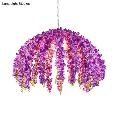 Industrial Scalloped Metal Pendant Light Fixture - 1-Light LED Flower Ceiling Lamp for Restaurants in Purple