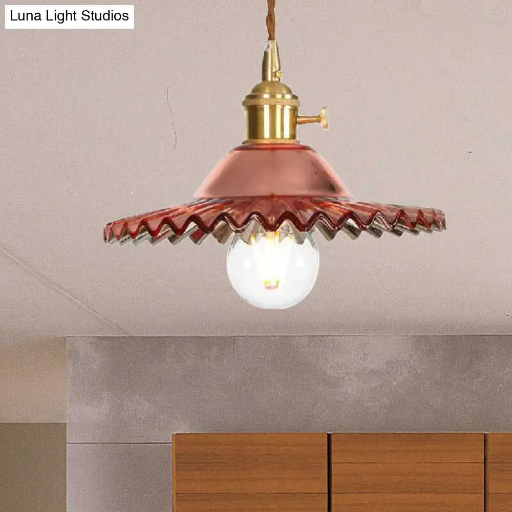 Industrial Scalloped Rose Gold Pendant Light with Amber Glass for Living Room Ceiling