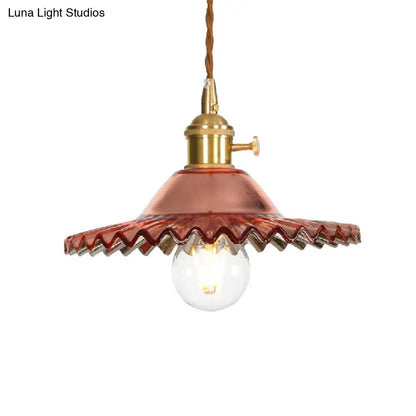 Industrial Scalloped Rose Gold Pendant Light with Amber Glass for Living Room Ceiling