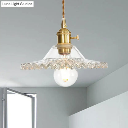 Industrial Scalloped Rose Gold Pendant Light with Amber Glass for Living Room Ceiling