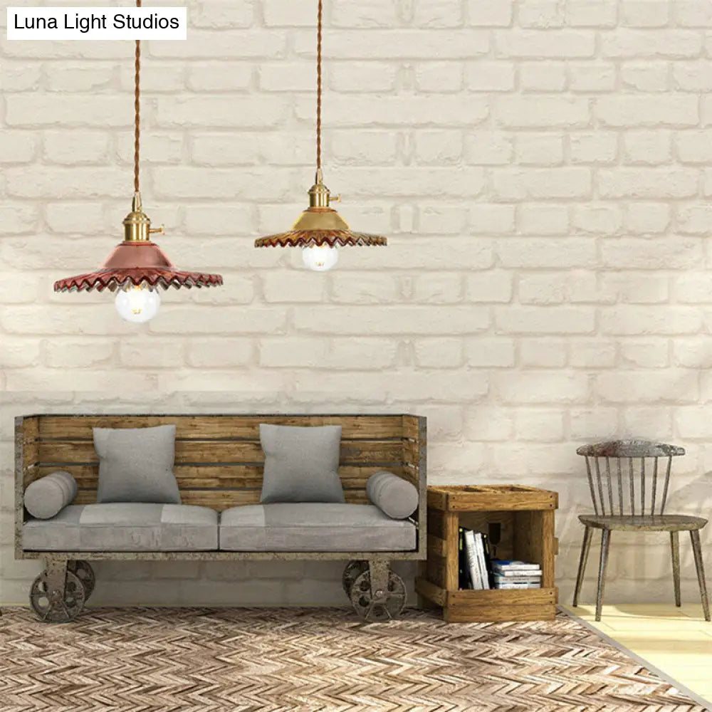 Industrial Scalloped Rose Gold Pendant Light with Amber Glass for Living Room Ceiling