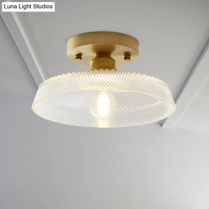 Industrial Semi Flush Ceiling Light with Clear Textured Glass Shade