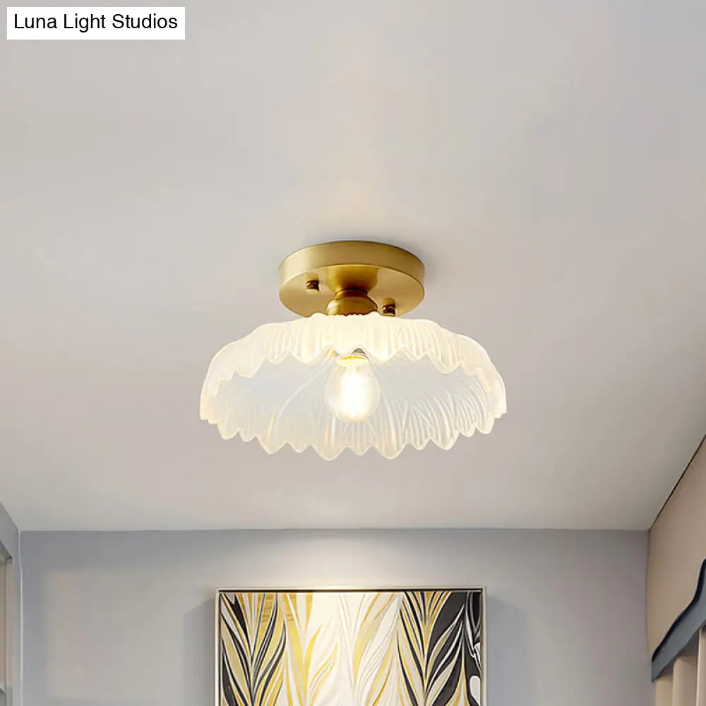 Industrial Semi Flush Ceiling Light with Clear Textured Glass Shade