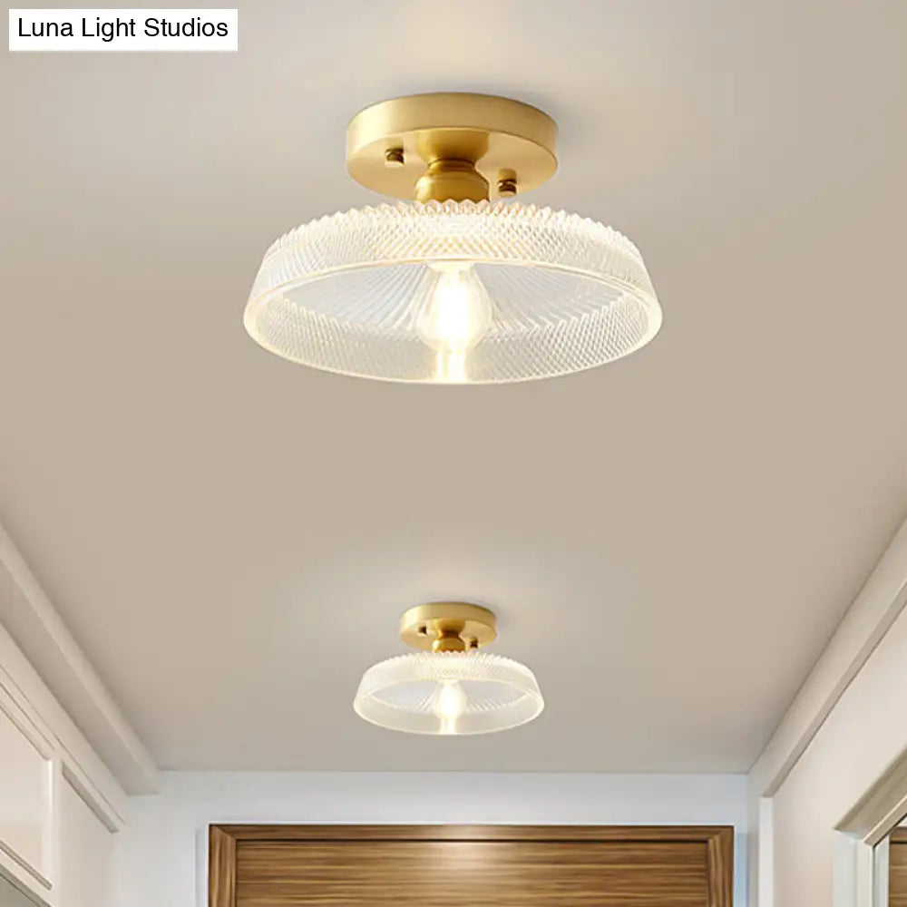 Industrial Semi Flush Ceiling Light with Clear Textured Glass Shade