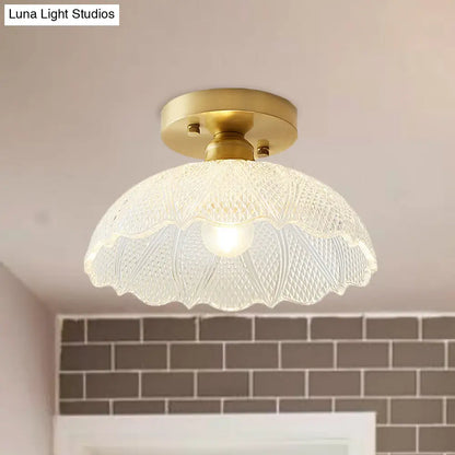 Industrial Semi Flush Ceiling Light with Clear Textured Glass Shade