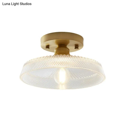 Industrial Semi Flush Ceiling Light with Clear Textured Glass Shade