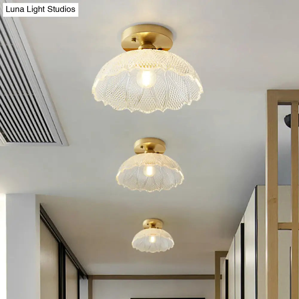 Industrial Semi Flush Ceiling Light with Clear Textured Glass Shade